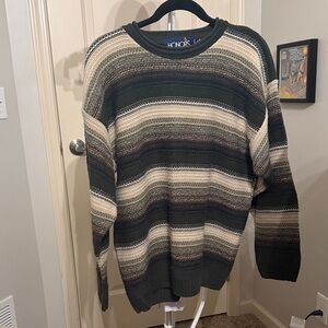 Men's Striped Green and Cream Sweater